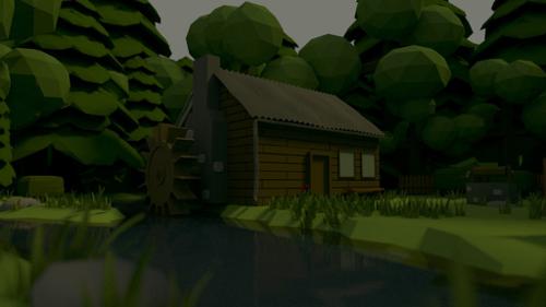 Low Poly forest and water mill. preview image
